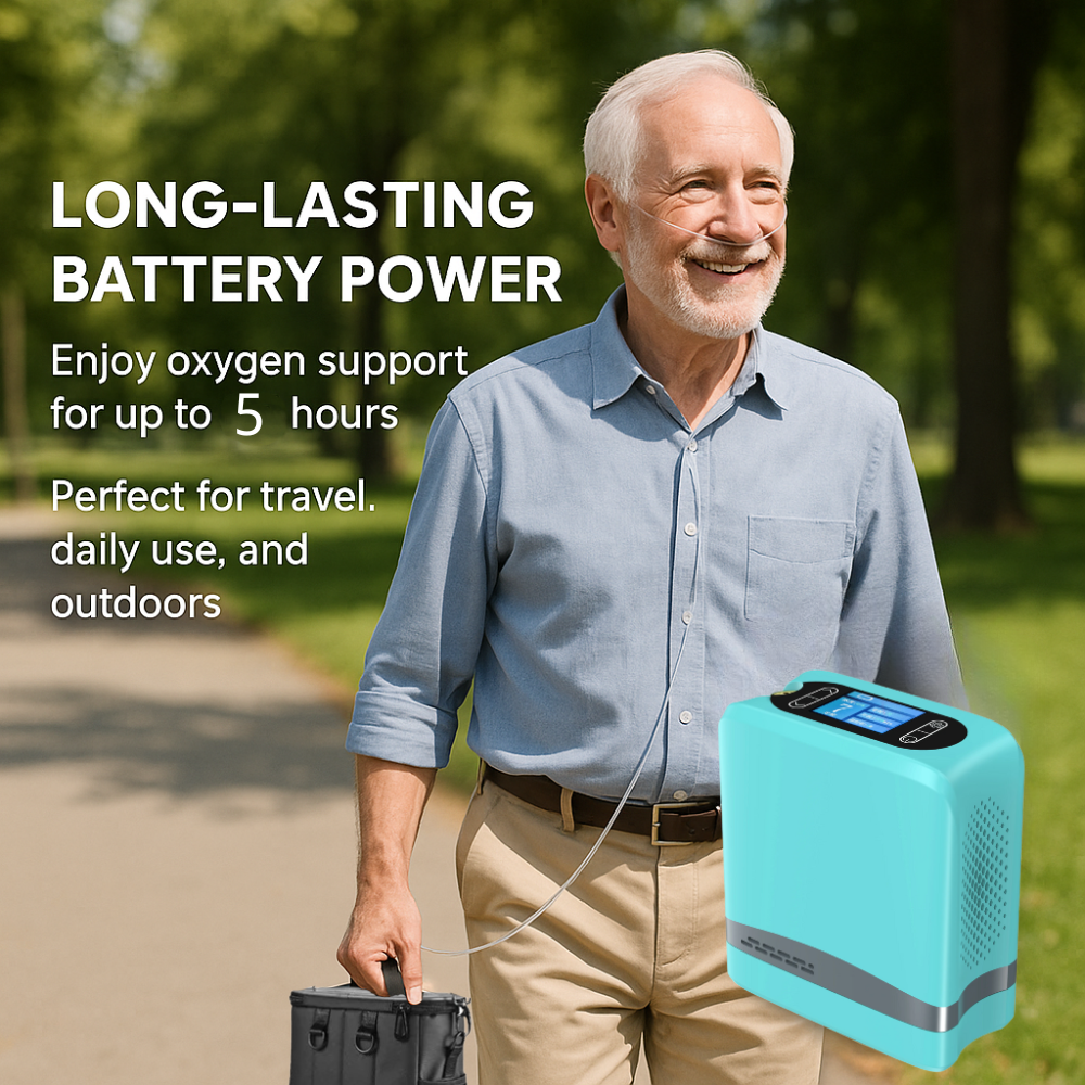 1-7L Adjustable Pulse Portable Oxygen Concentrator With 96% Purity Working All Night For Travel Use 1006S