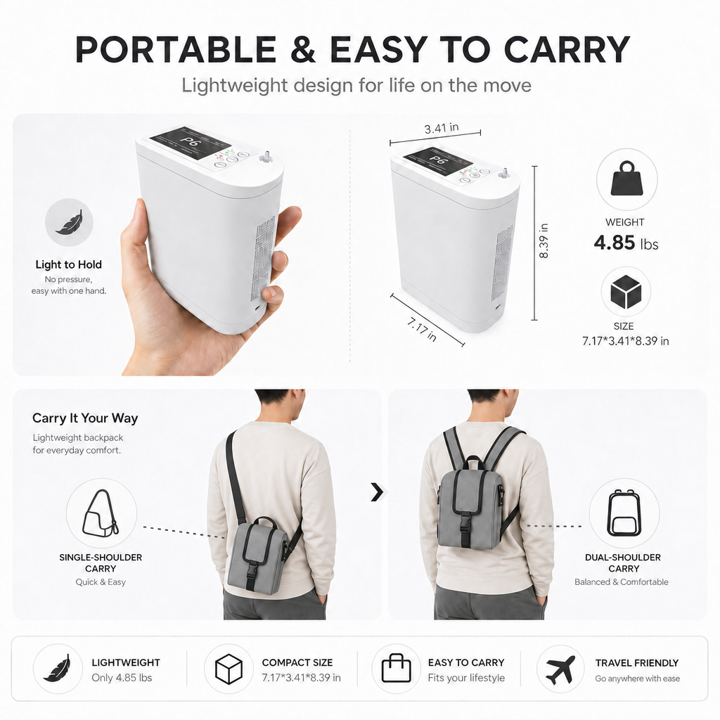 2026 New Small 1-8L Continuous&Pulse Flow Portable Oxygen Concentrator with 5.5 Hours Battery POC-08