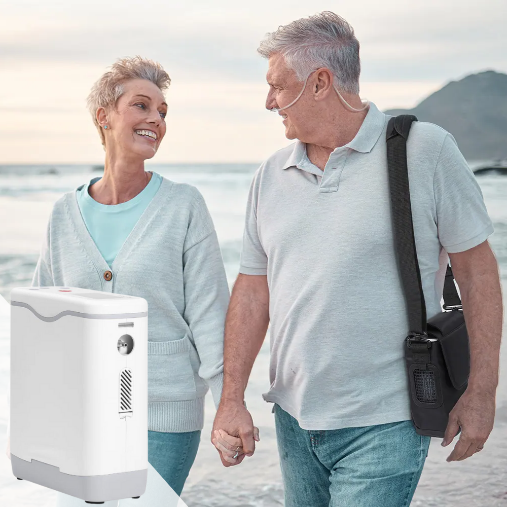 Low Noise 1-5L Adjustable Continuous Flow Portable Oxygen Concentrator with Removable Battery Lightweight Travel Oxygen Machine HCN-5B