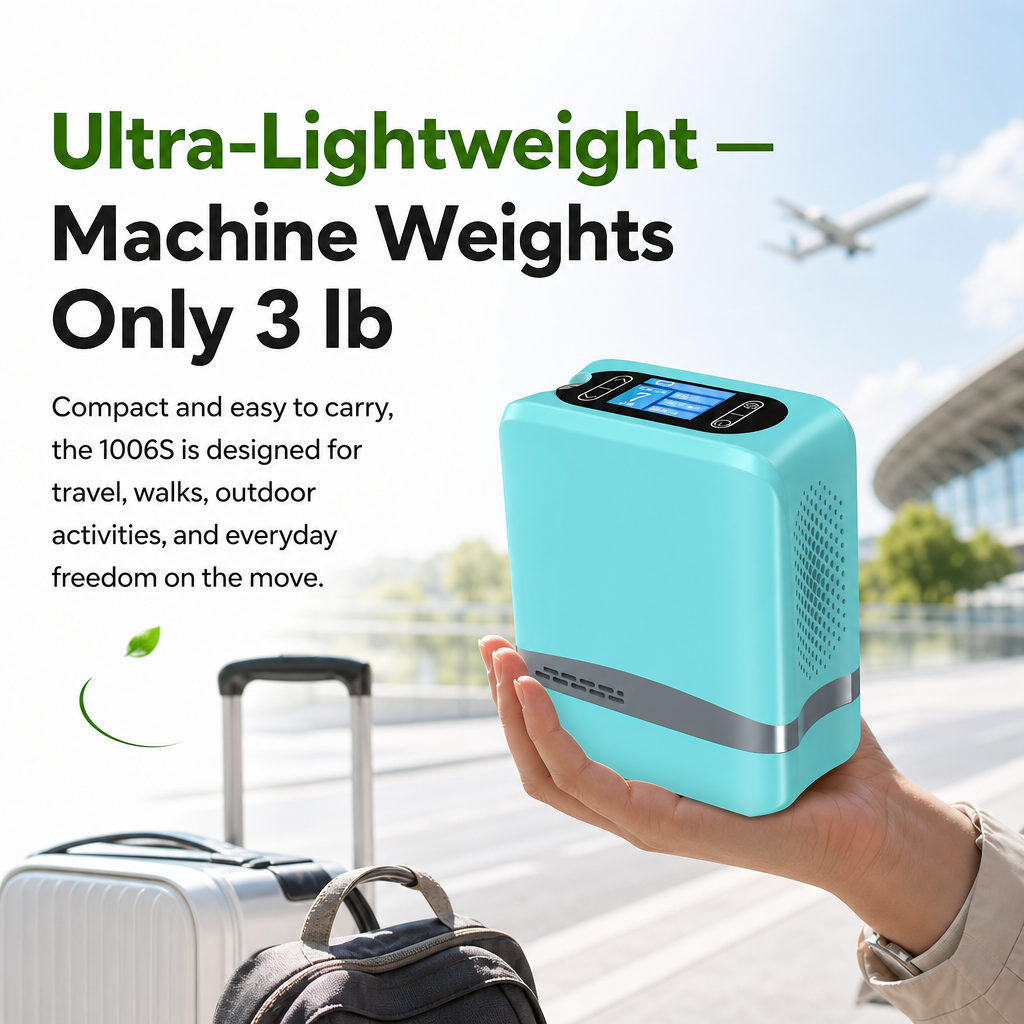 Lightweight Mini Size Quiet 1-7L Adjustable Pulse Portable Oxygen Concentrator With Carry Bag and 5 Hours Battery For Travel Use 96% Purity 1006S