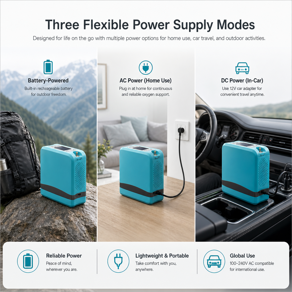 Lightweight Mini Size Quiet 1-7L Adjustable Pulse Portable Oxygen Concentrator With Carry Bag and 5 Hours Battery For Travel Use 96% Purity 1006S