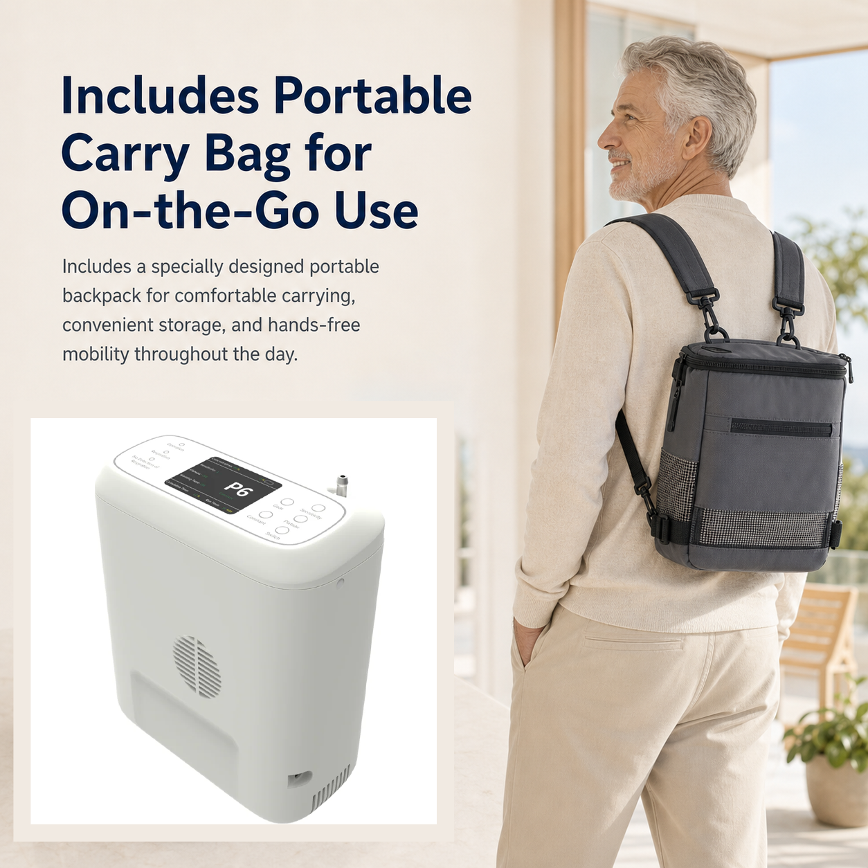 1-6 Settings Adjustable Pulse&Continuous Flow Small Portable Concentrator Oxygen Machine with Rechargeable Battery HCN-06