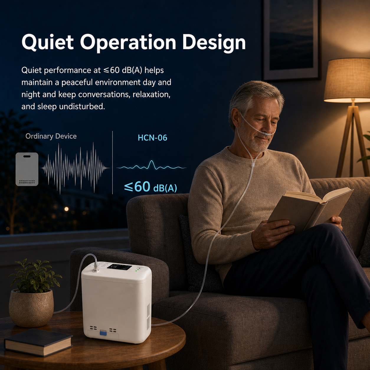 1-6 Settings Adjustable Pulse&Continuous Flow Small Portable Concentrator Oxygen Machine with Rechargeable Battery HCN-06