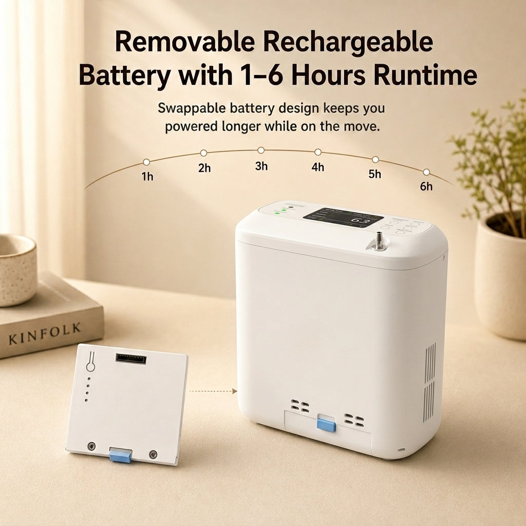 1-6 Settings Adjustable Pulse&Continuous Flow Small Portable Concentrator Oxygen Machine with Rechargeable Battery HCN-06
