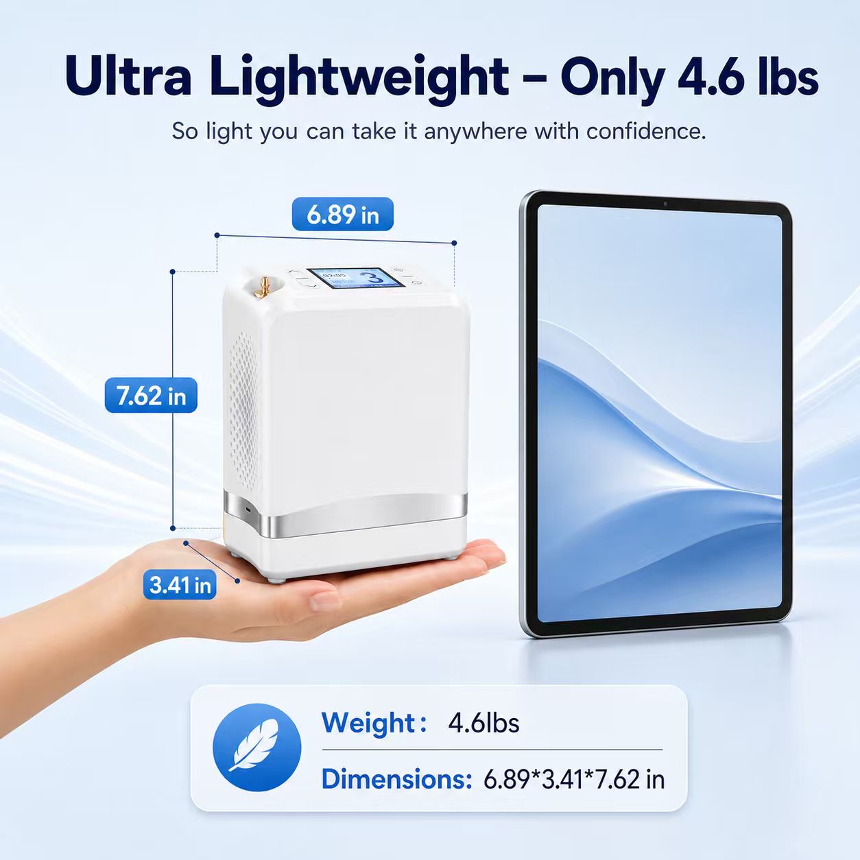 1-7L Adjustable Portable 4 Hours Battery Oxygen Concentrator with 90% High Purity - 1007S