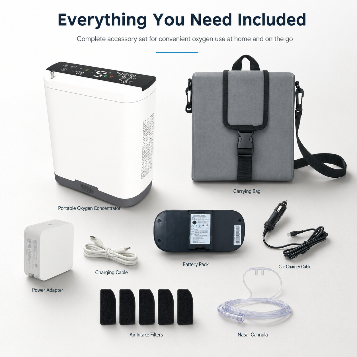 1-10L Continuous and Pulse Flow Small Portable Oxygen Concentrator with 5 Hours Battery Low Noise Work All Night POC-10