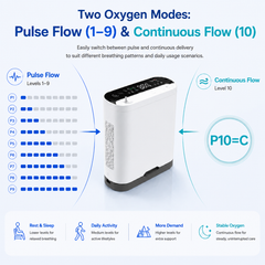1-10L Continuous and Pulse Flow Small Portable Oxygen Concentrator with 5 Hours Battery Low Noise Work All Night POC-10