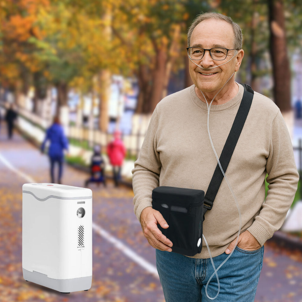 1-5L&93% Adjustable Continuous Flow Portable Oxygen Concentrator Oxygen Machine with Rechargeable Battery for Travel and Car Use HCN-5B