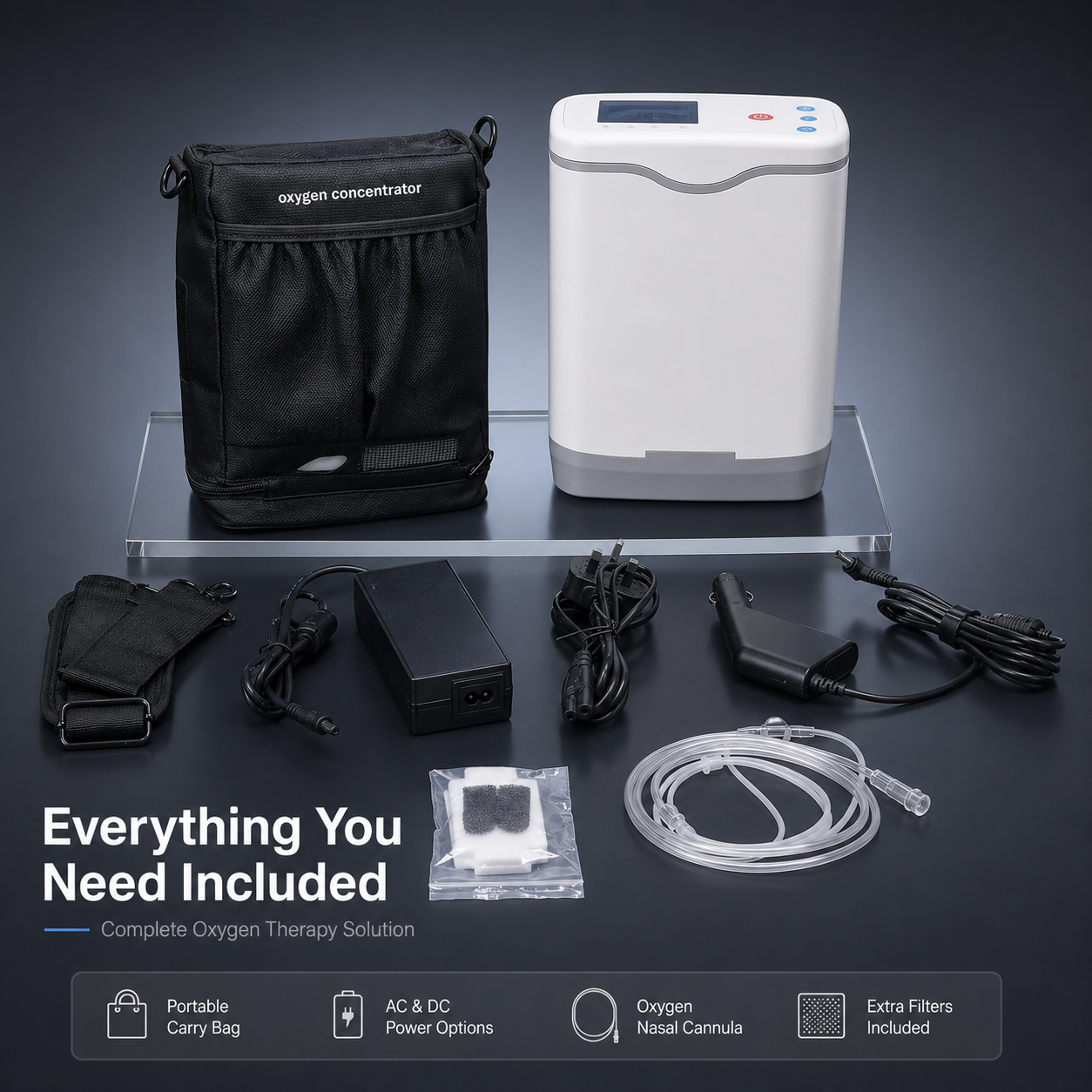 1-5L Continuous Flow Portable Battery Oxygen Concentrator 90% High Purity Oxygen Machine for Travel HCN-5B