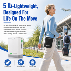 Low Noise 1-5L Adjustable Continuous Flow Portable Oxygen Concentrator with Removable Battery Lightweight Travel Oxygen Machine HCN-5B
