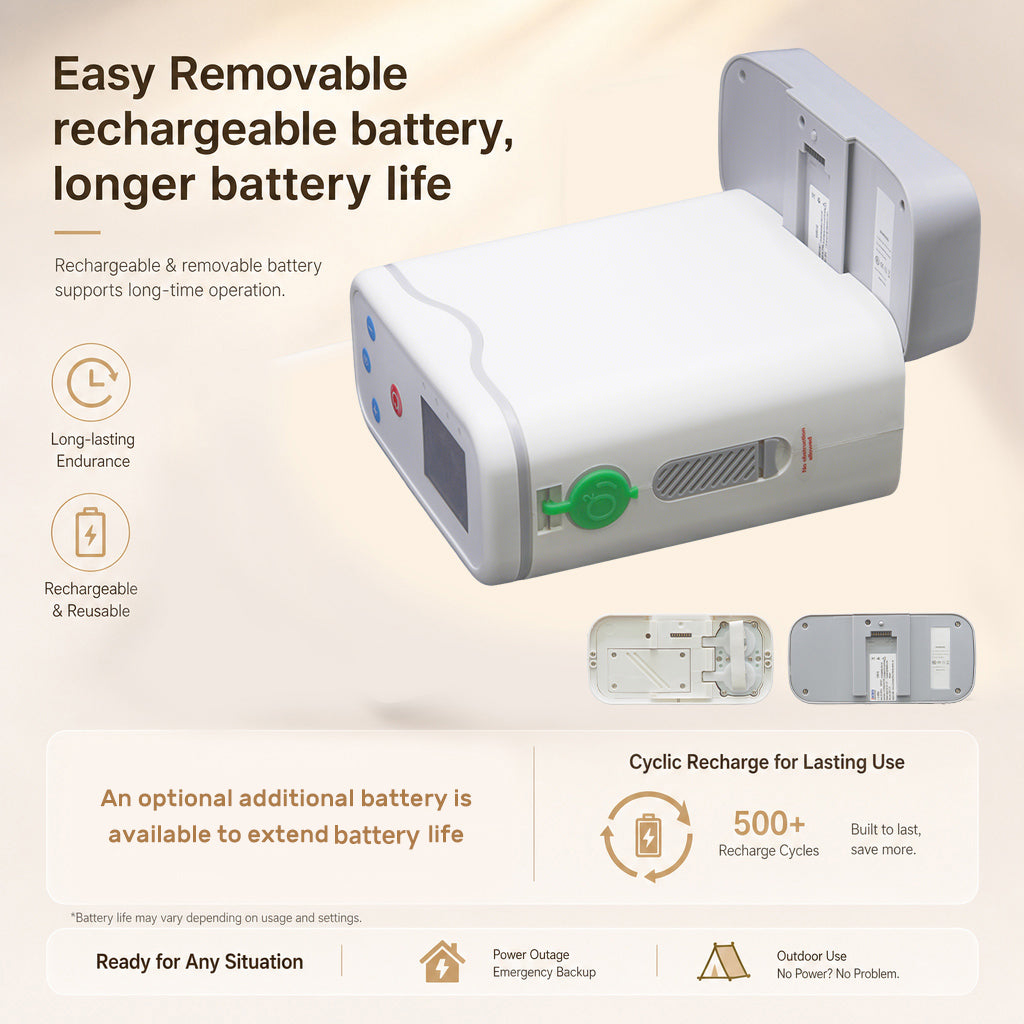 Low Noise 1-5L Adjustable Continuous Flow Portable Oxygen Concentrator with Removable Battery Lightweight Travel Oxygen Machine HCN-5B