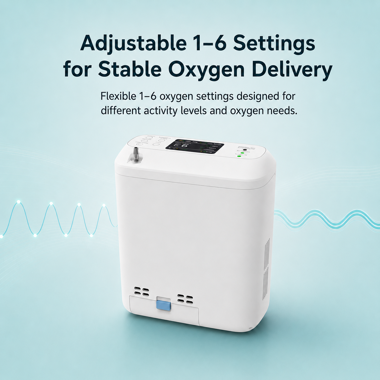 1-6 Settings Adjustable Pulse&Continuous Flow Small Portable Concentrator Oxygen Machine with Rechargeable Battery HCN-06