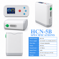 Small Size 1-5L&90% Adjustable Continuous Flow Portable Oxygen Concentrator For Travel HCN-5B